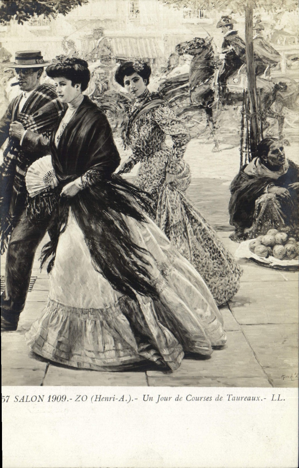 CPA Fantaisie Femme Eventail Salon 1909 Un jour de courses de taureaux Corrida