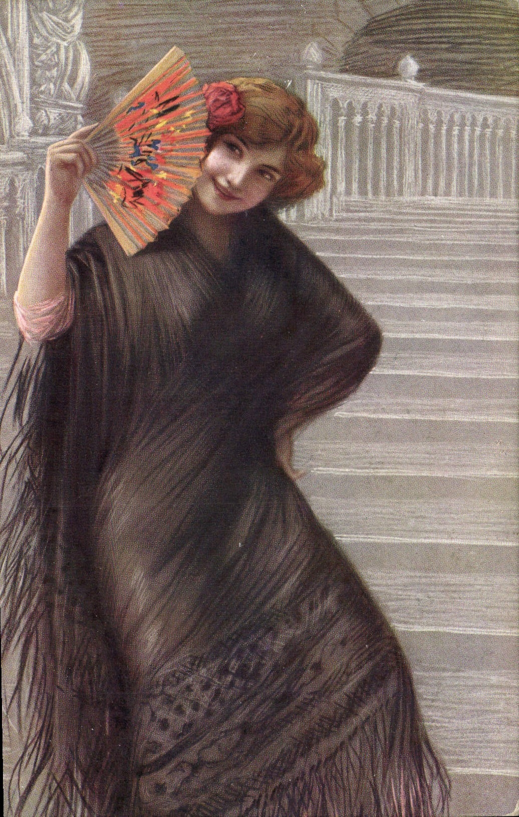 CPA Fantaisie Femme Eventail 
