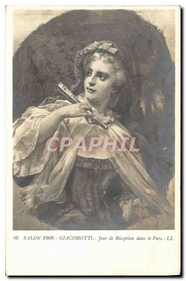 CPA Fantaisie Femme Eventail Salon 1908 Giacomotti Jour de reception dans le parc