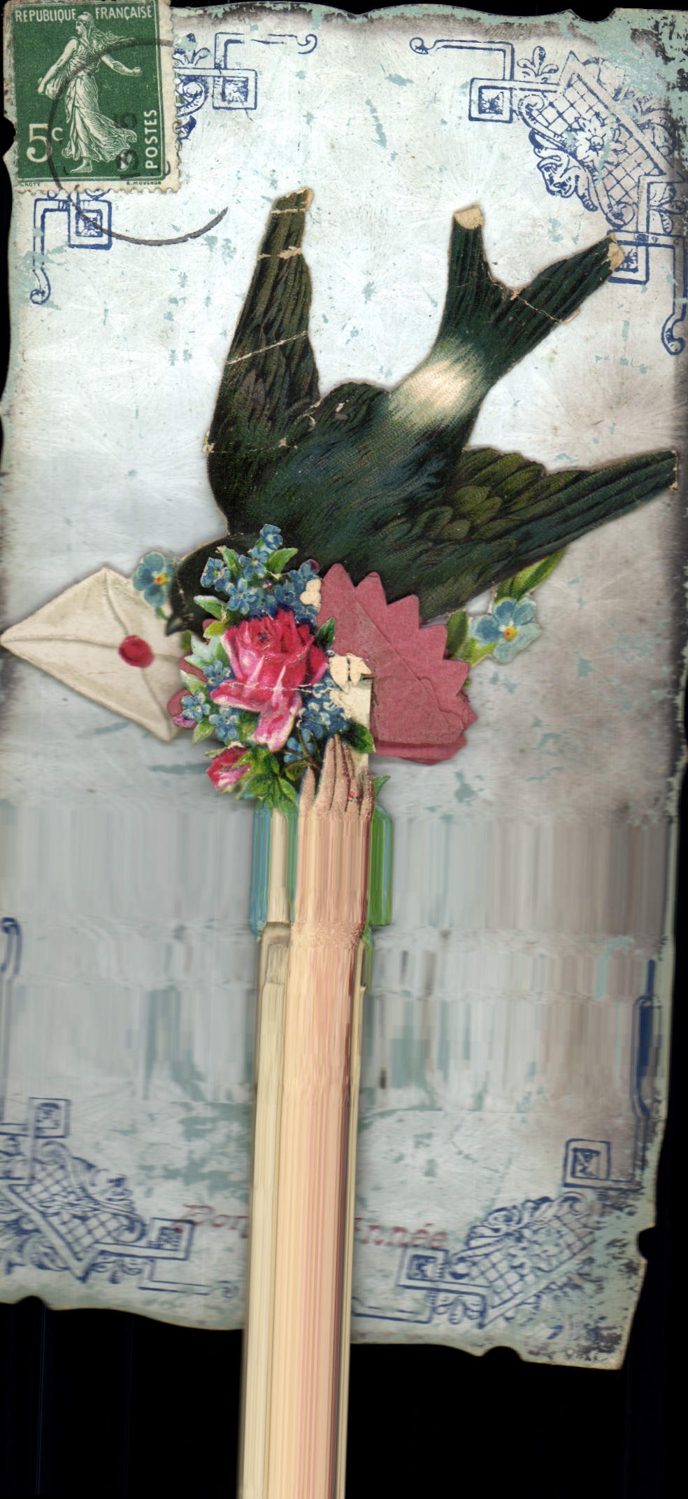 Oiseau et fleurs — carte postale décorative — éditeur inconnu