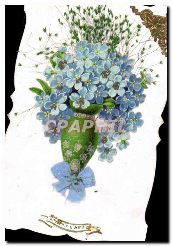 Bouquet de myosotis — Recuerdo de Amistad — sin editor ni número visible