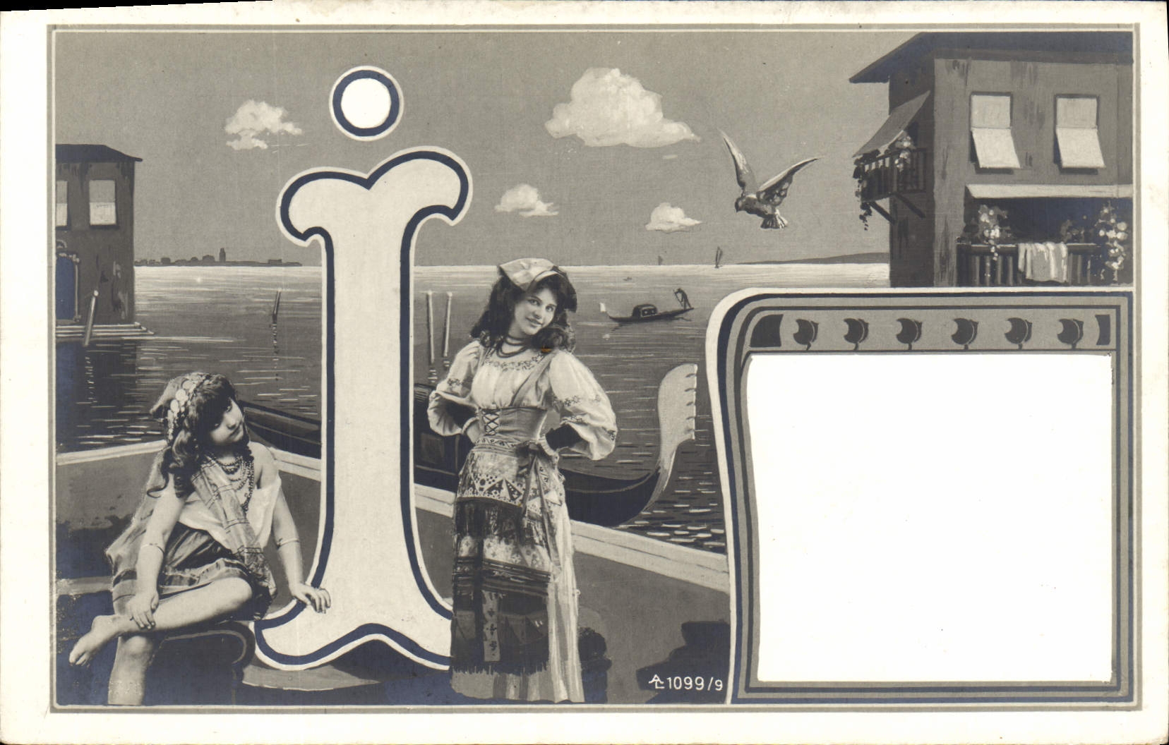 Deux jeunes filles sur un bateau — scène de Venise — éditeur CPAPHIL, n° 1099/9