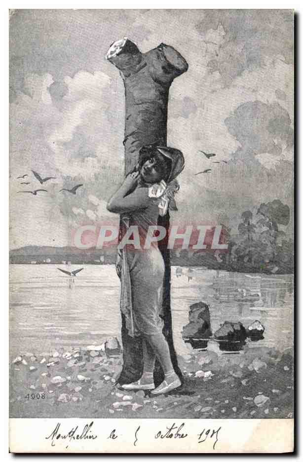 Montpellier — Vue du port avec un homme embrassant un pilier — éditeur CPAPHIL, n° 4908