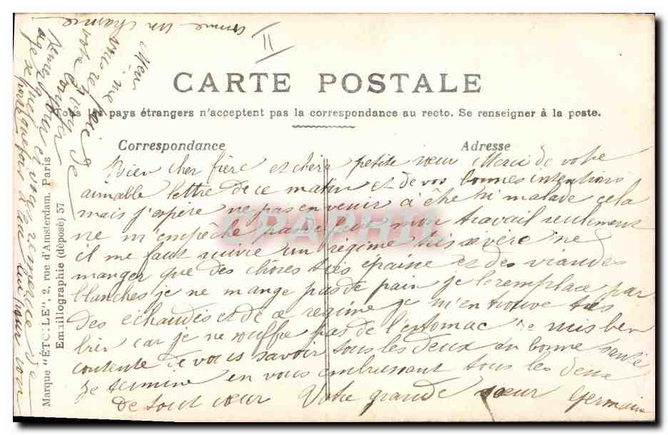 Femme et deux jeunes filles avec oiseaux — éditeur Emilio Graphte, Paris — Rückseite