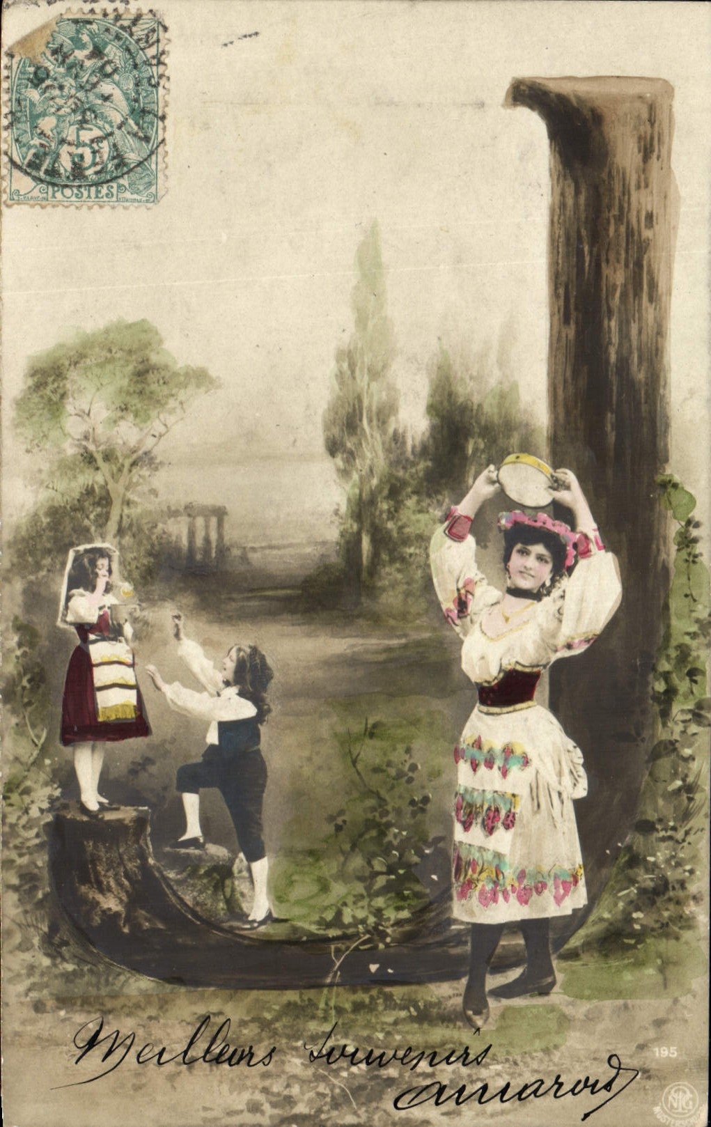 Femmes en costumes traditionnels — scène bucolique — NIG, n° 195