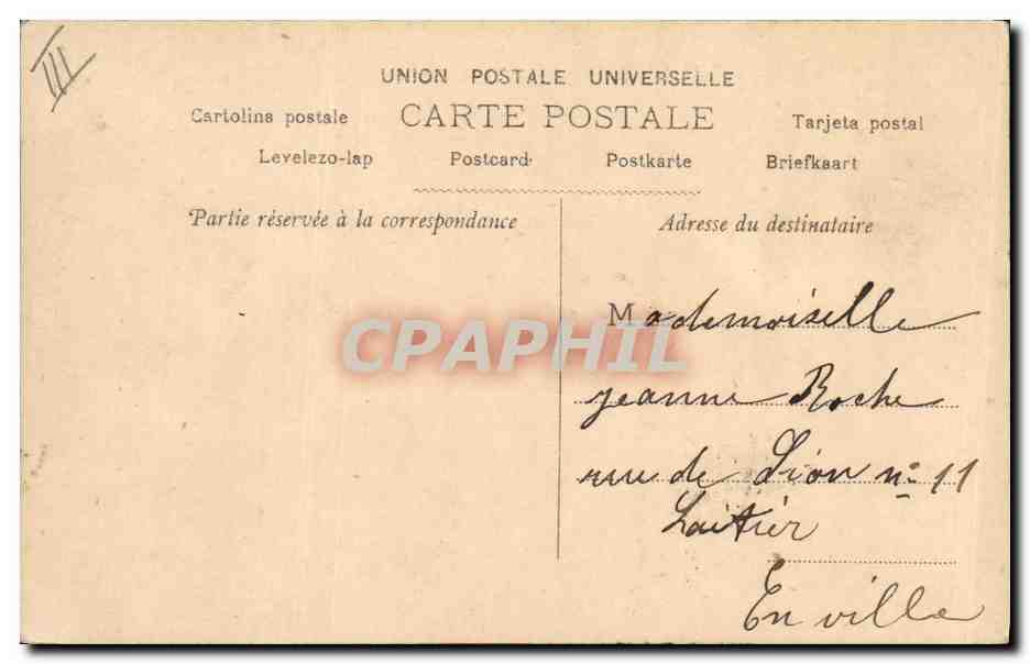 Femme en robe de bal — décor de lettres stylisées — éditeur Phyllis (n°1338) — Rückseite
