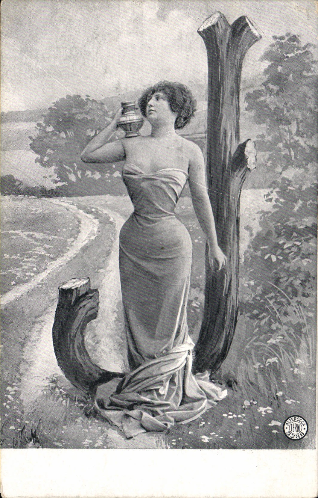 Femme avec vase — paysage rural — éditeur Perocca Terny, n° 123