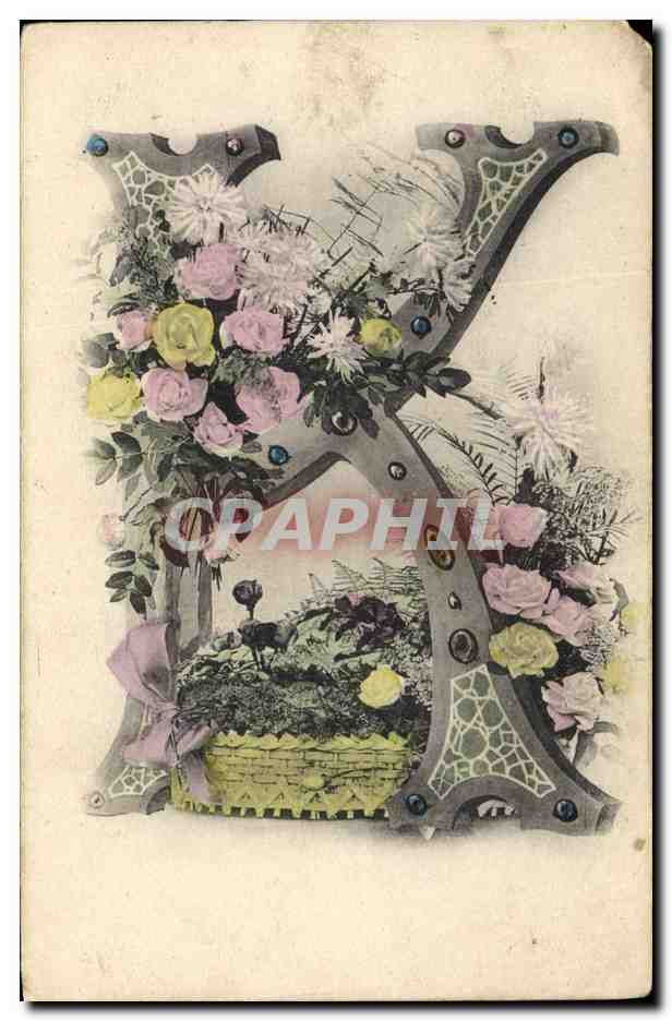 CPA Fantaisie Fleurs Lettres Lettre K
