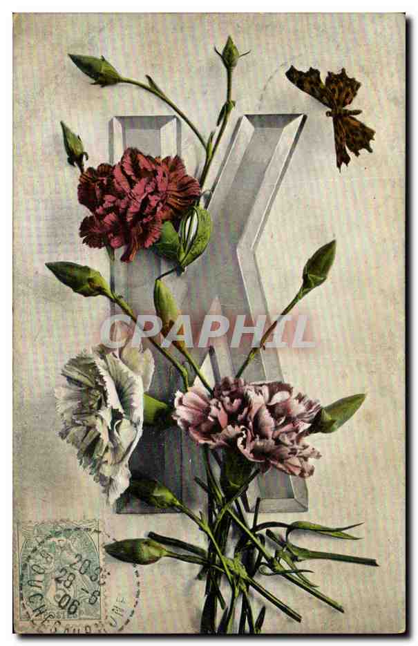 CPA Fantaisie Fleurs Lettres Lettre K