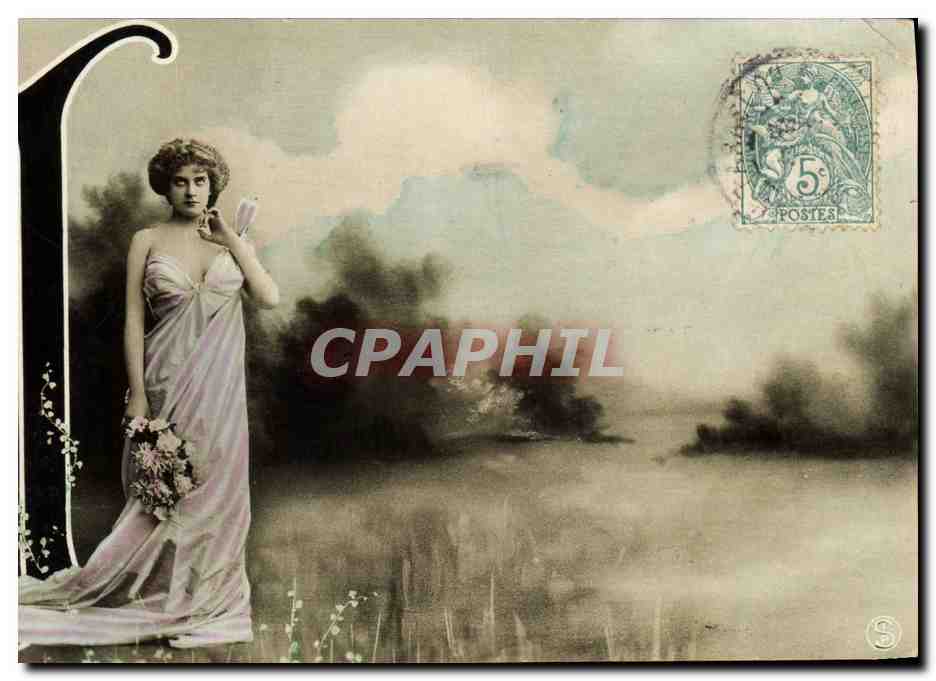 Jeune femme en robe de style antique — paysage — éditeur S. (sous le timbre)