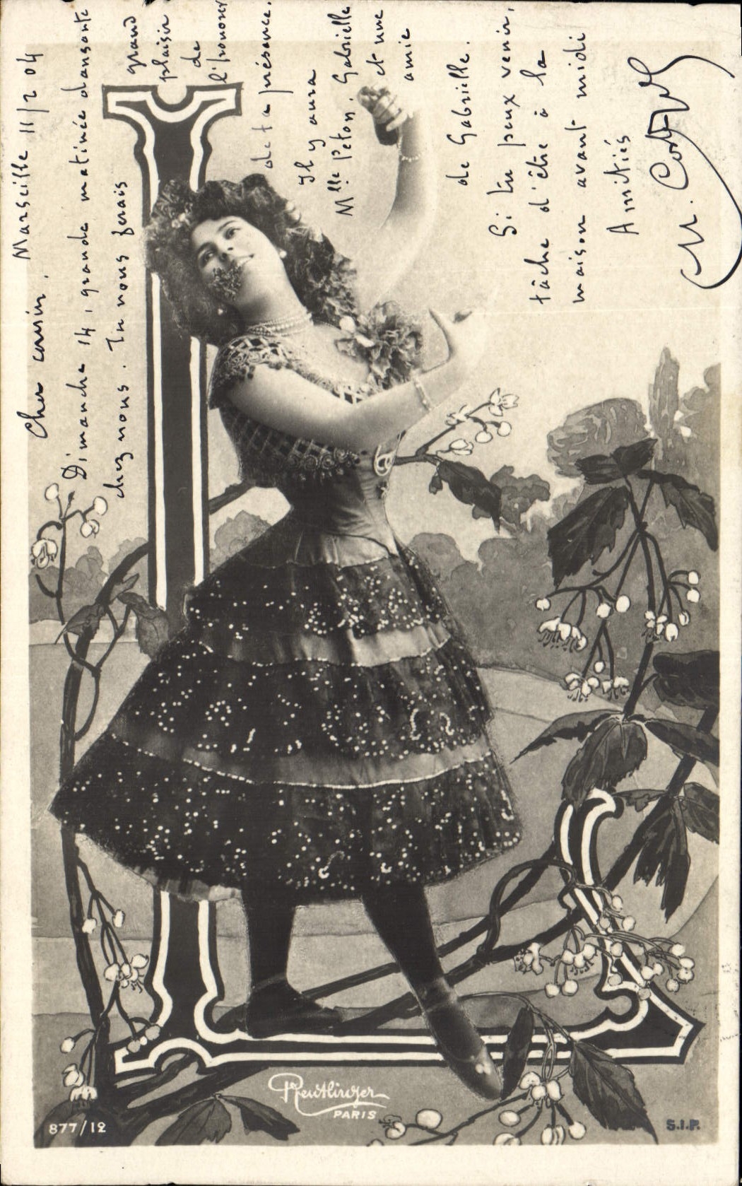 Sujet : Femme en robe à volants — éditeur Prechtbürger, n° 877/12