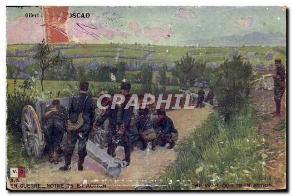 CPA Militaria Notre 75 en action Canon 