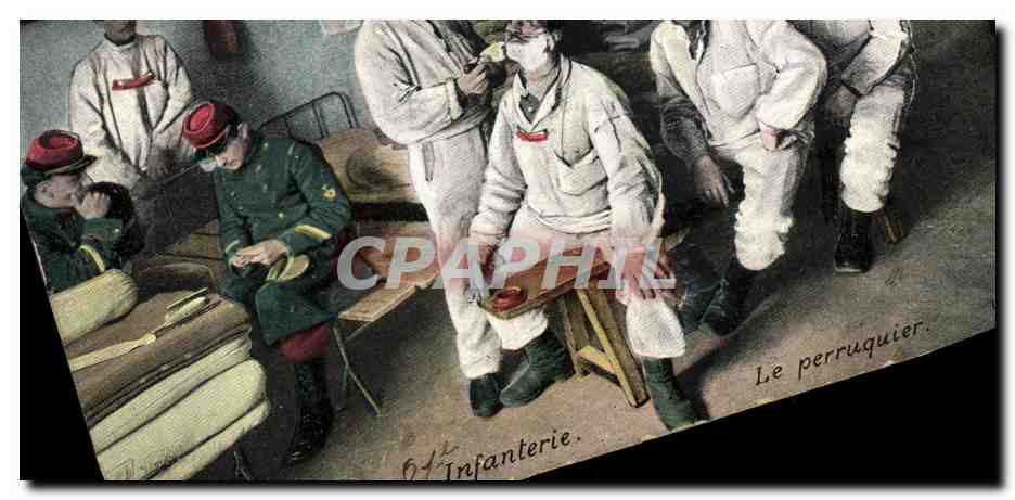 Antike Ansichtskarte Militaria Infanterie Der Friseur Frisör