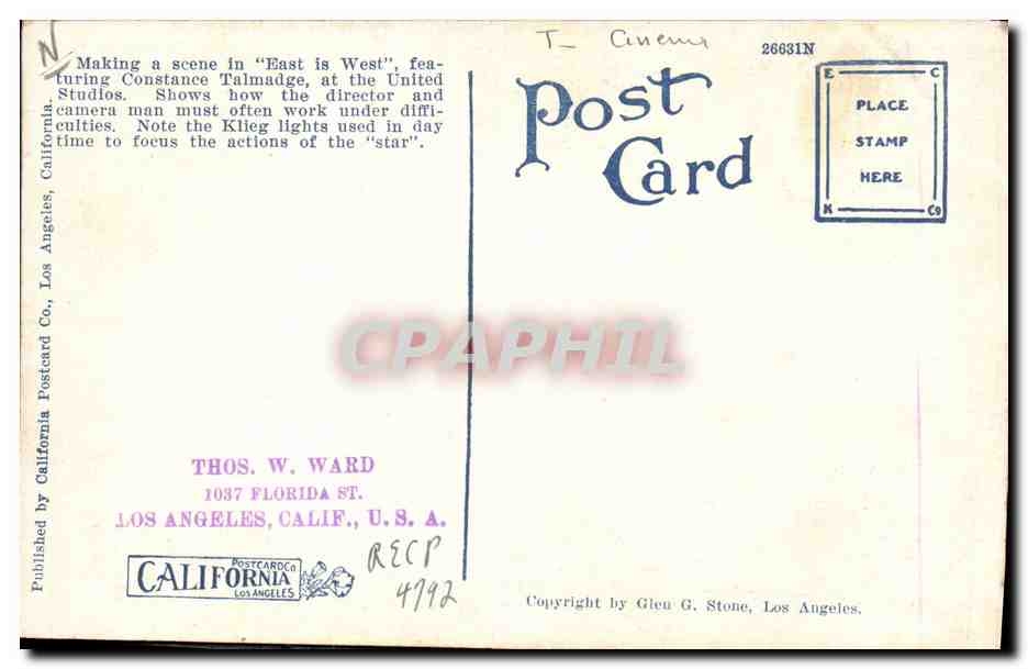CPM Cinema Shooting a Chinatown scene with Constance Talmadge at Hollywood TOP  — Verso