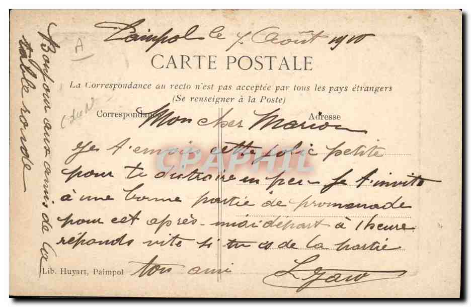 CPA Folklore Jeune Paimpolaise — Verso
