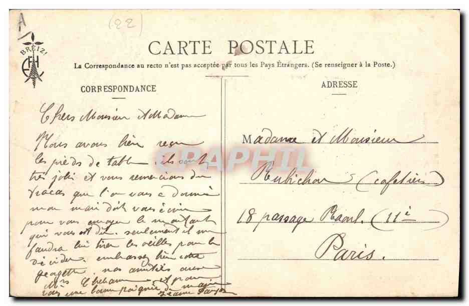 CPA Folklore Paimpolaise — Verso