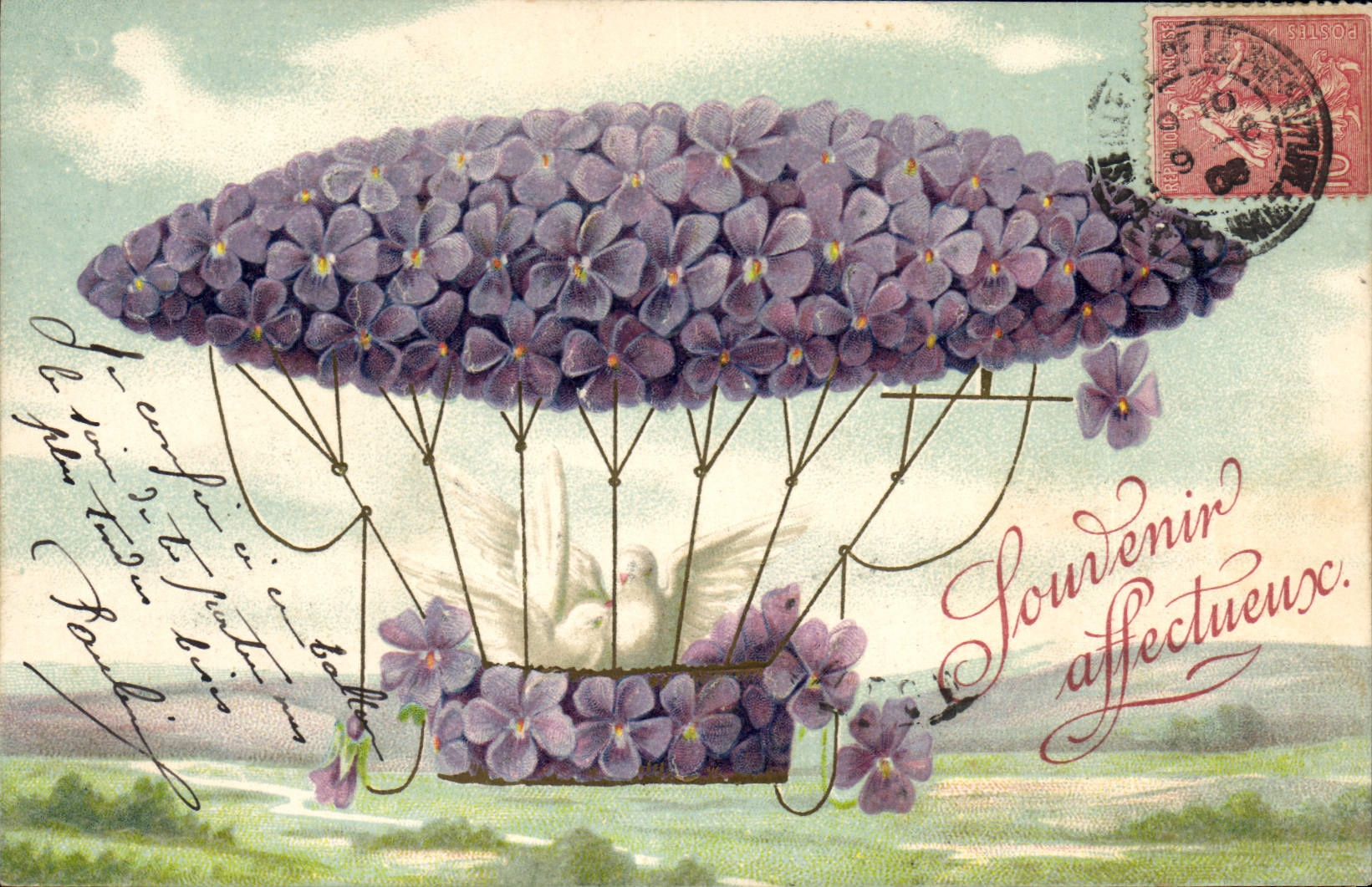 CPA Fantaisie Fleurs Dirigeable Zeppelin 