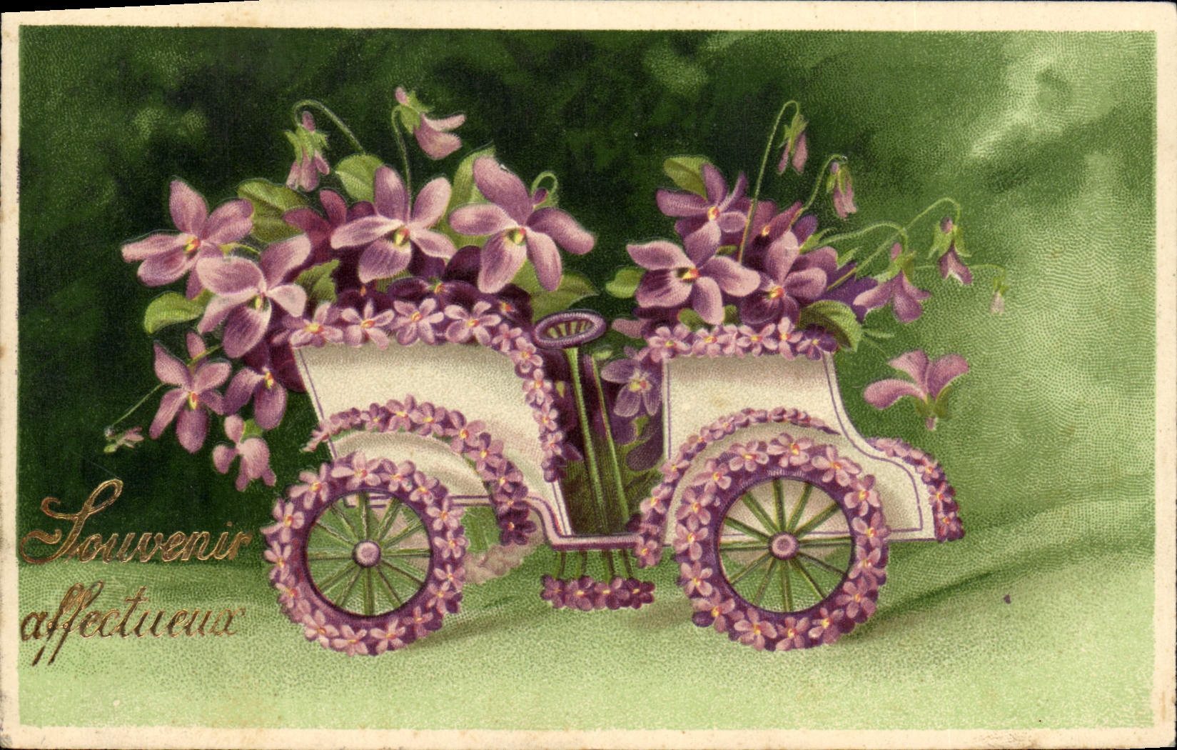 Voiture décorée de violettes — Souvenir affectueux — Union postale universelle