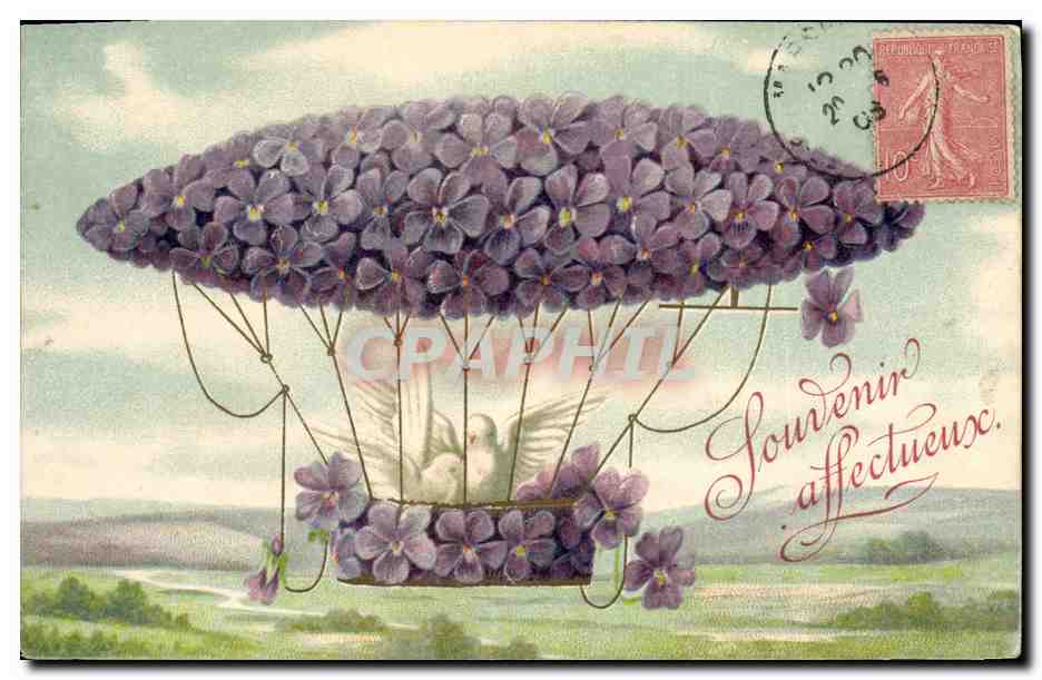 CPA Fantaisie Fleurs Dirigeable Zeppelin 