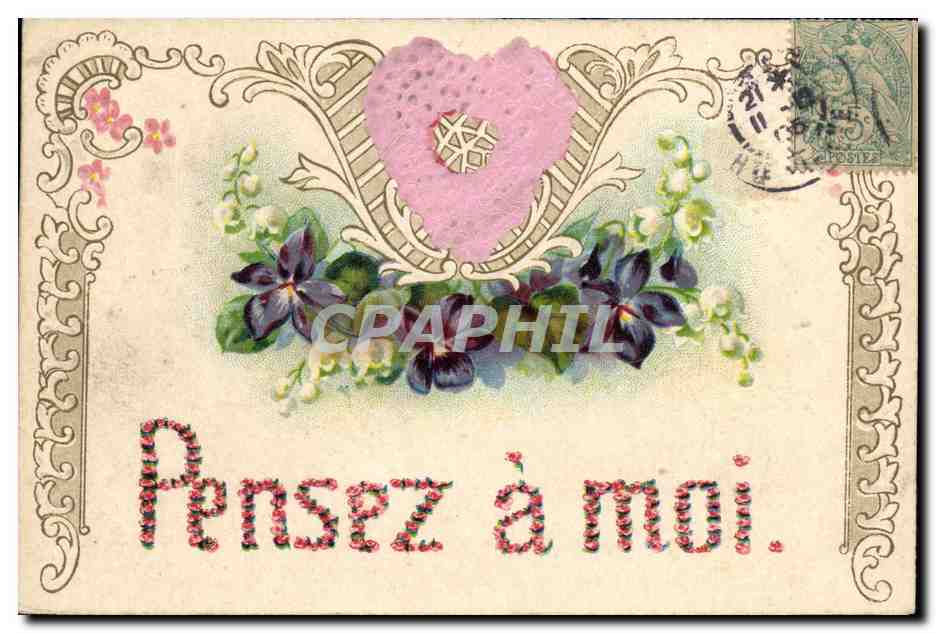 CPA Fantaisie Fleurs Coeur Pensez a moi 