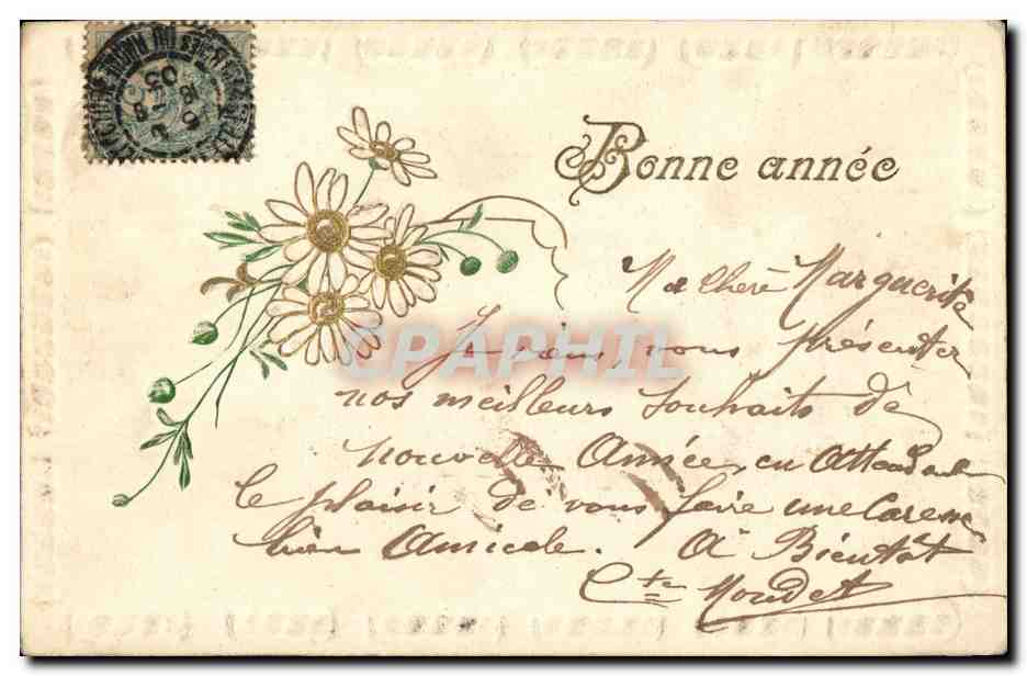 Carte postale de vœux — fleurs de marguerite — éditeur anonyme