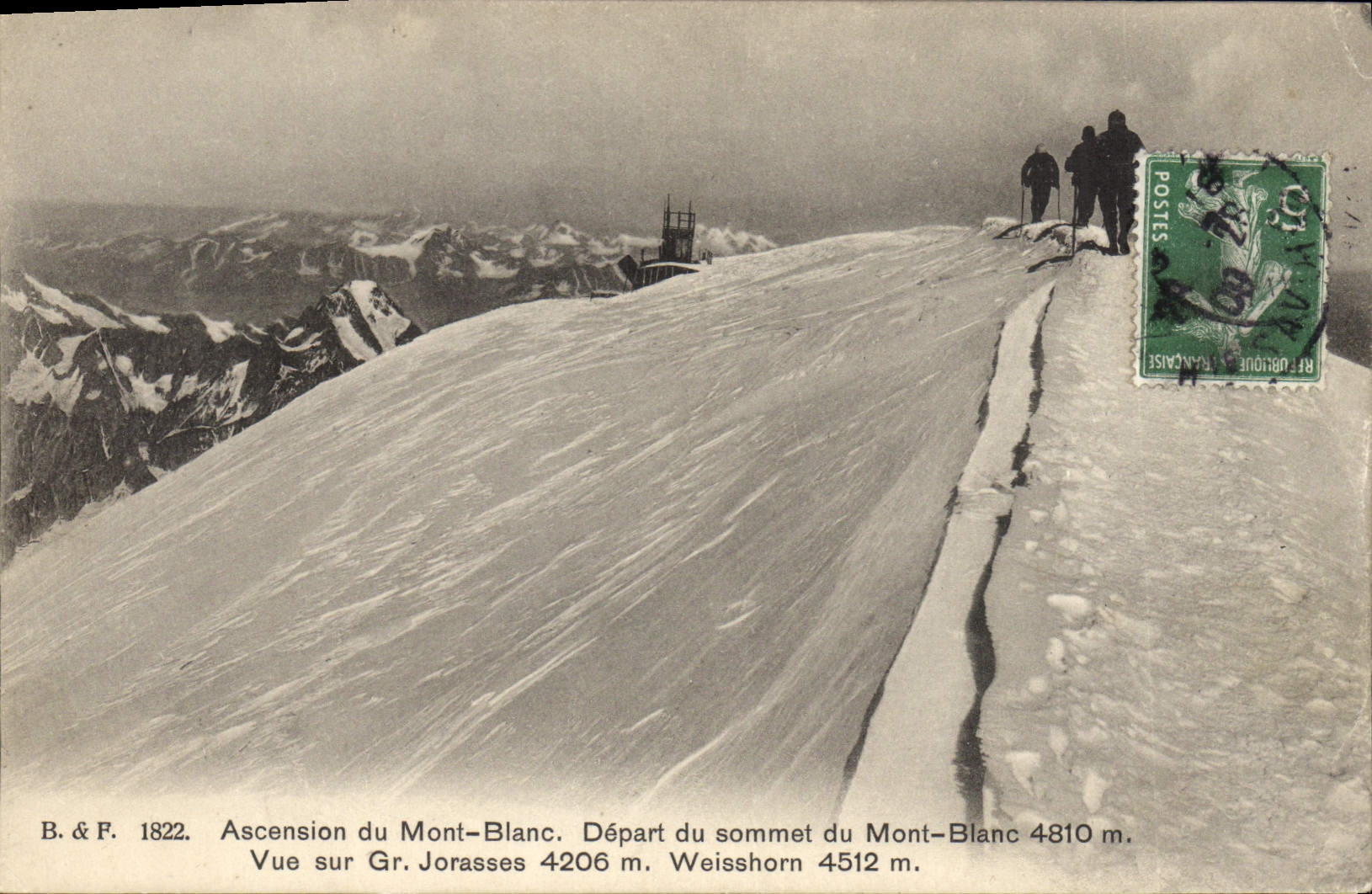 Ascension du Mont-Blanc — Vue sur Gr. Jorasses 4206 m. Départ du sommet du Mont-Blanc 4810 m. — B. & F. 1822