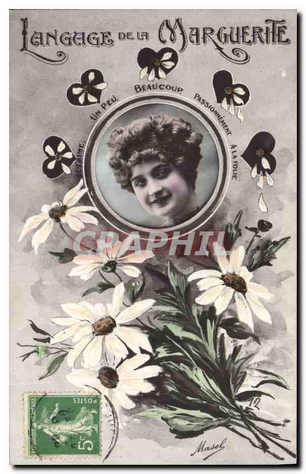 CPA Fantaisie Langage des Fleurs Marguerite 