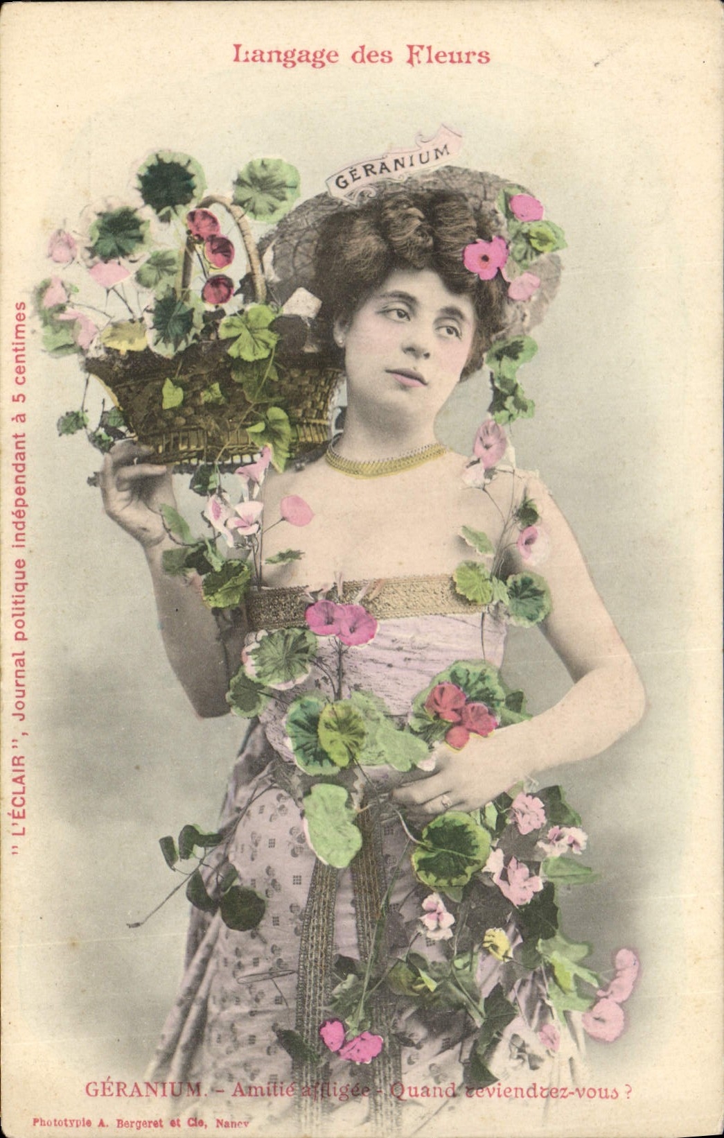 CPA Fantaisie Langage des Fleurs Geranium Femme 