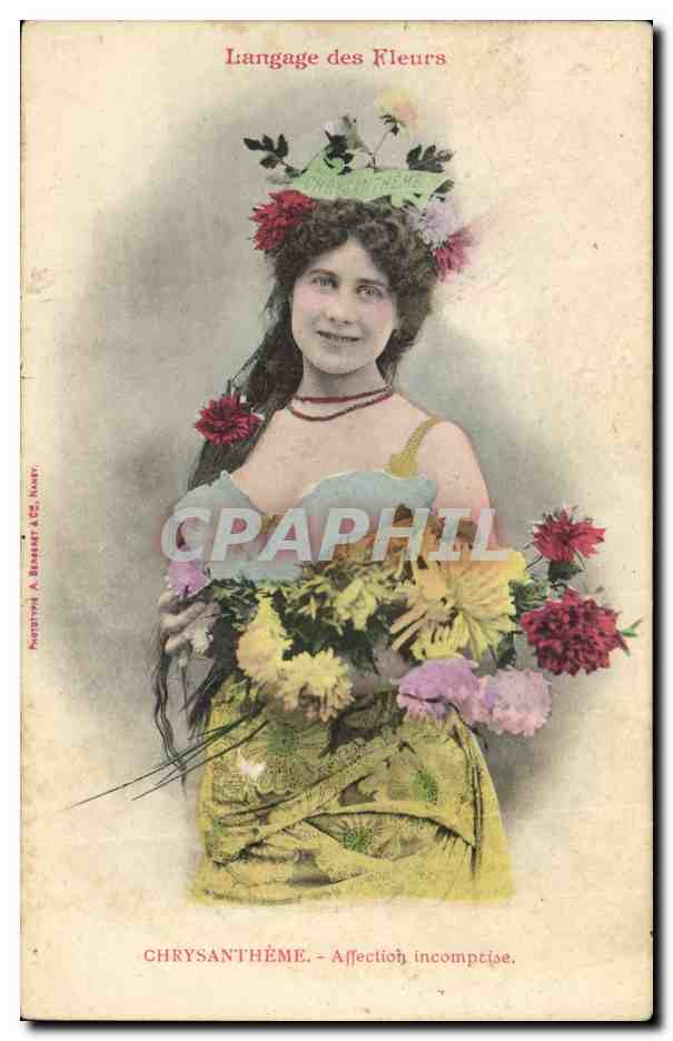 CPA Fantaisie Langage des Fleurs Chrysantheme Femme 