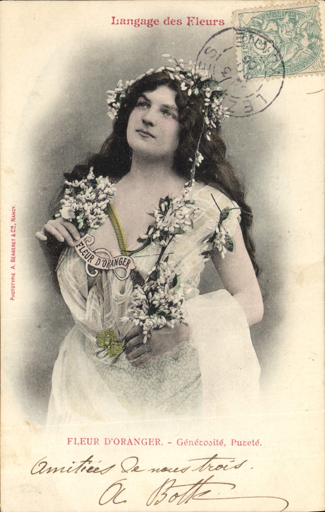 CPA Fantaisie Langage des Fleurs Fleur d'oranger Femme 