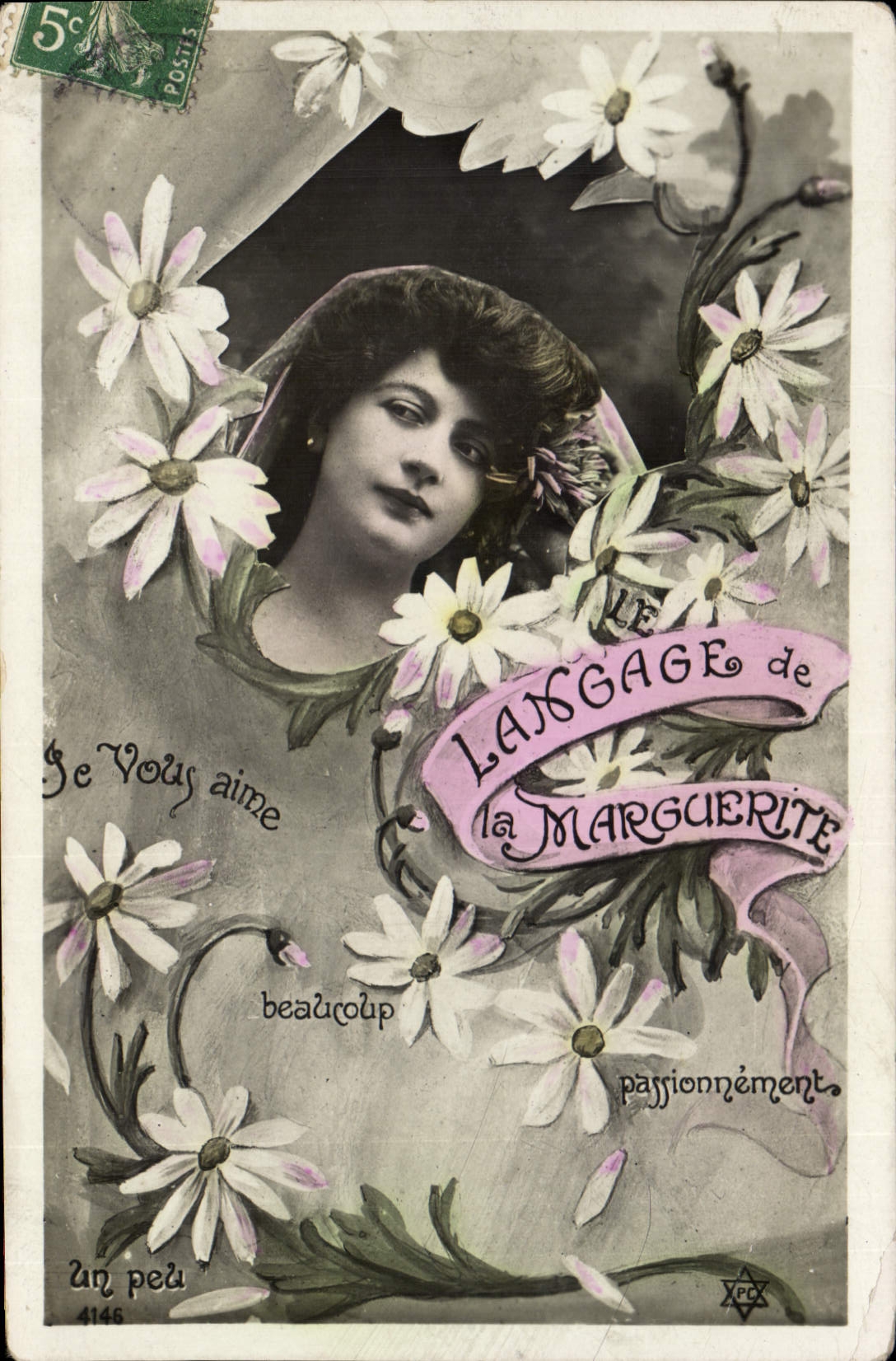CPA Fantaisie Langage des Fleurs Marguerite Femme 