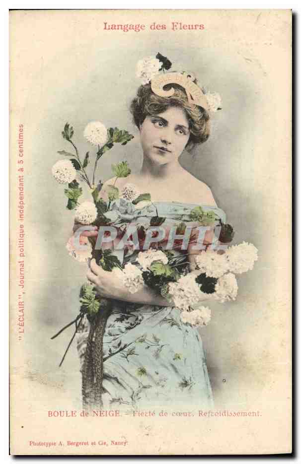 CPA Fantaisie Langage des Fleurs Femme Boule de neige 