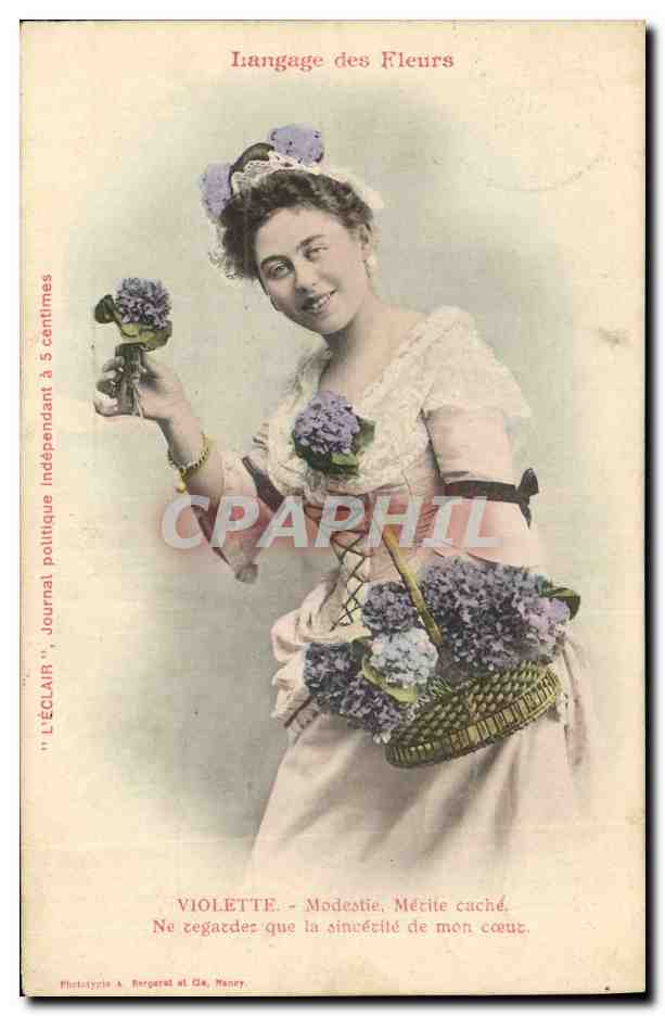 CPA Fantaisie Langage des Fleurs Violette Femme 