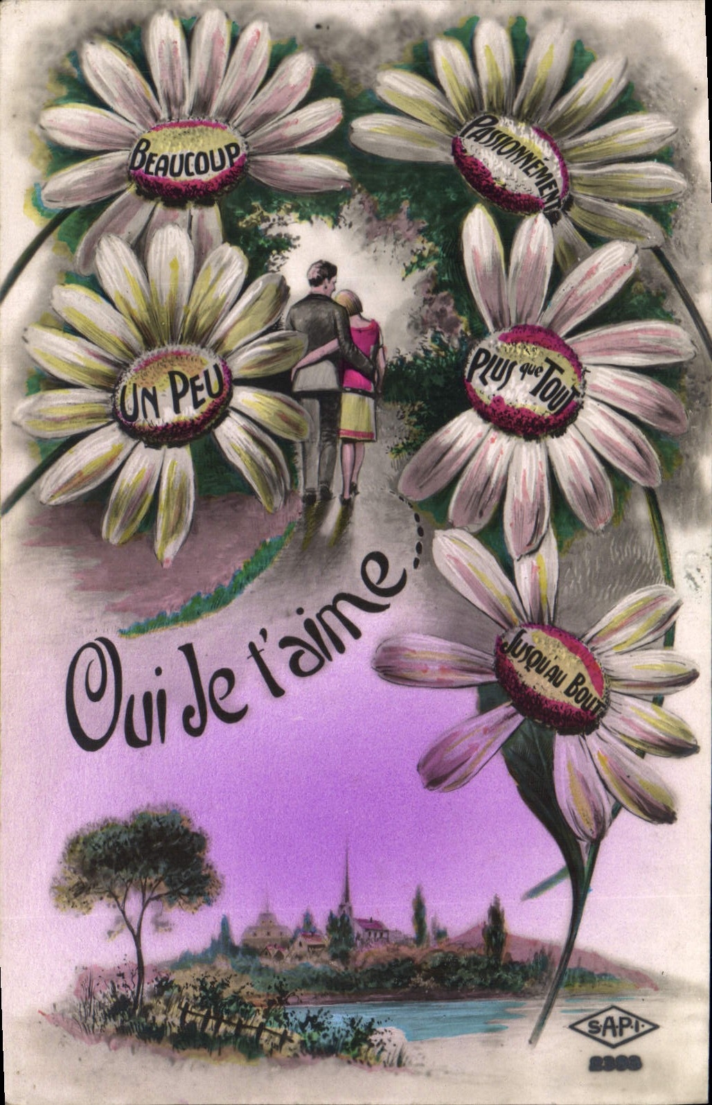 CPA Fantaisie Langage des Fleurs Oui je t'aime 