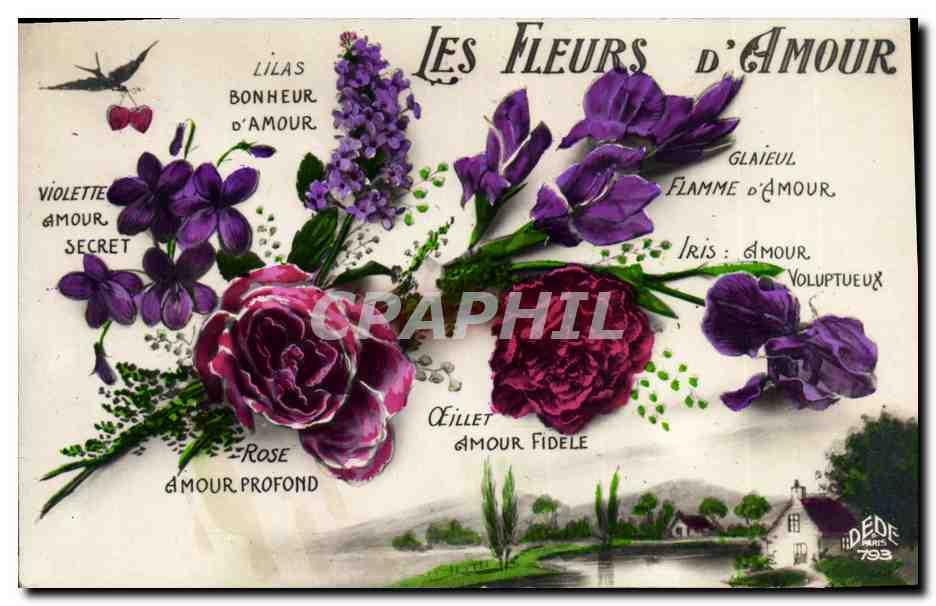 CPA Fantaisie Langage des Fleurs d'amour 