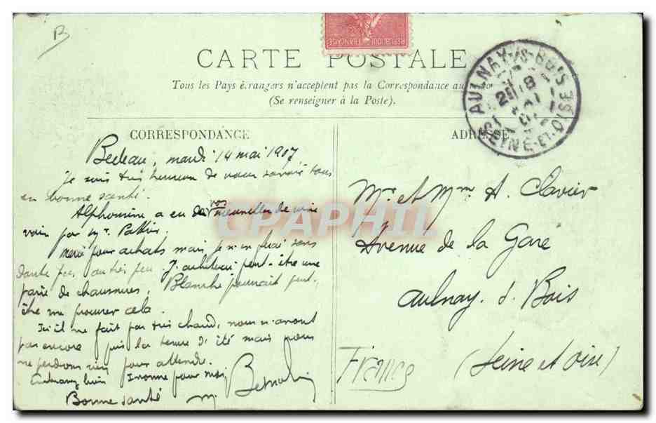Béjaïa (Argelia) — Escena de trabajo con camellos — Tarjeta postal datada 14 de mayo de 1907 — Reverso