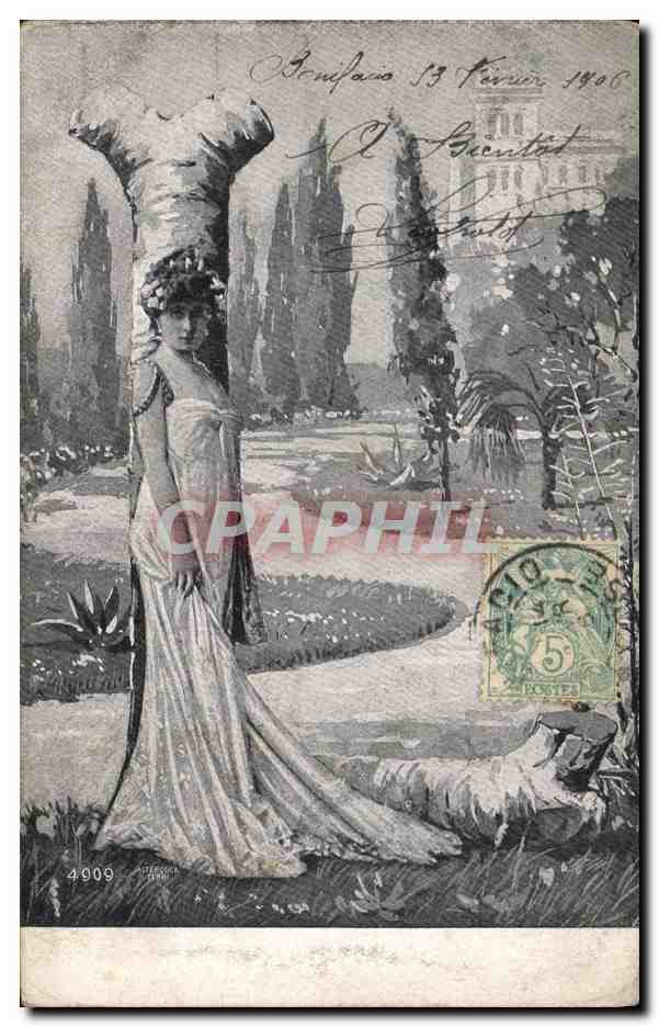 Femme élégante dans un jardin — Sousse — éditeur A. Géron (n° 4909)