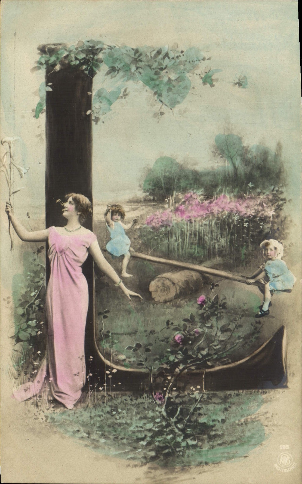 CPA Fantaisie Femme Lettres Lettre L Enfant 