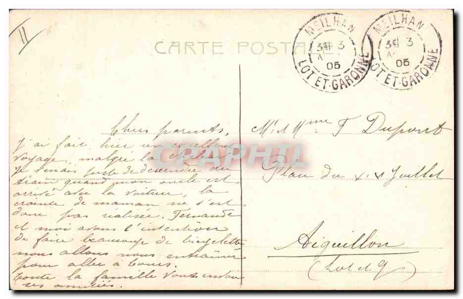 Aiguillon — Vue du château — Éditeur A. Astoroca, n° 4910 — Verso