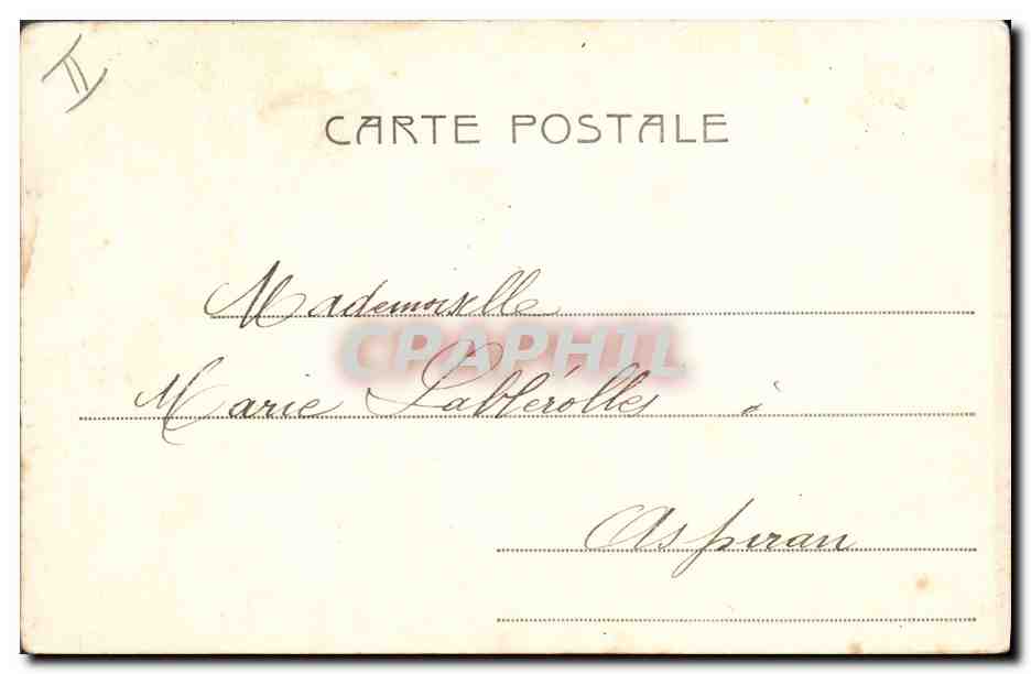 Deux personnages près d'une porte — scène bucolique avec château en arrière-plan — éditeur 'Aspiran', n° 4910 — Rückseite