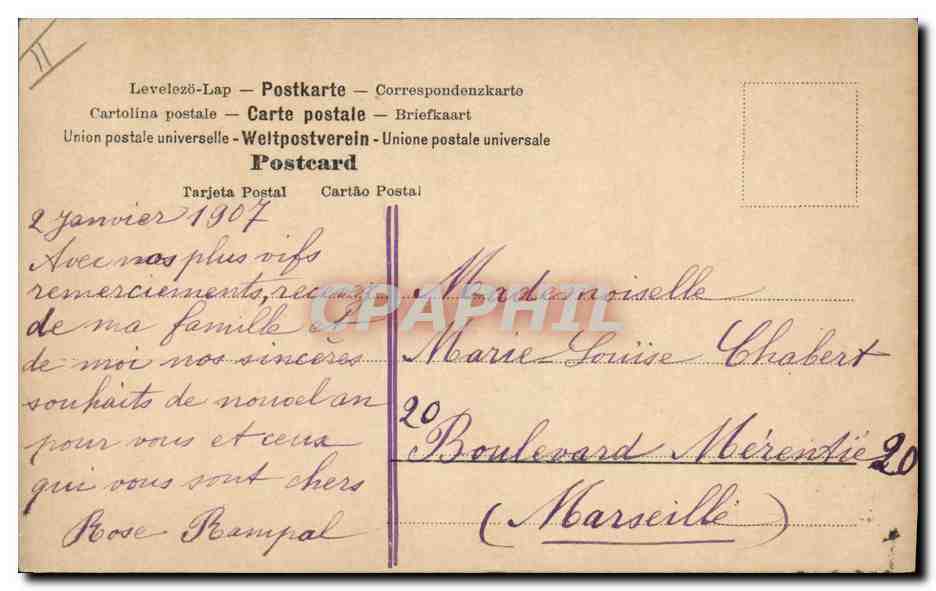 Deux femmes et deux enfants dans un cadre végétal — éditeur M. Bouche, n° 195 — Rückseite