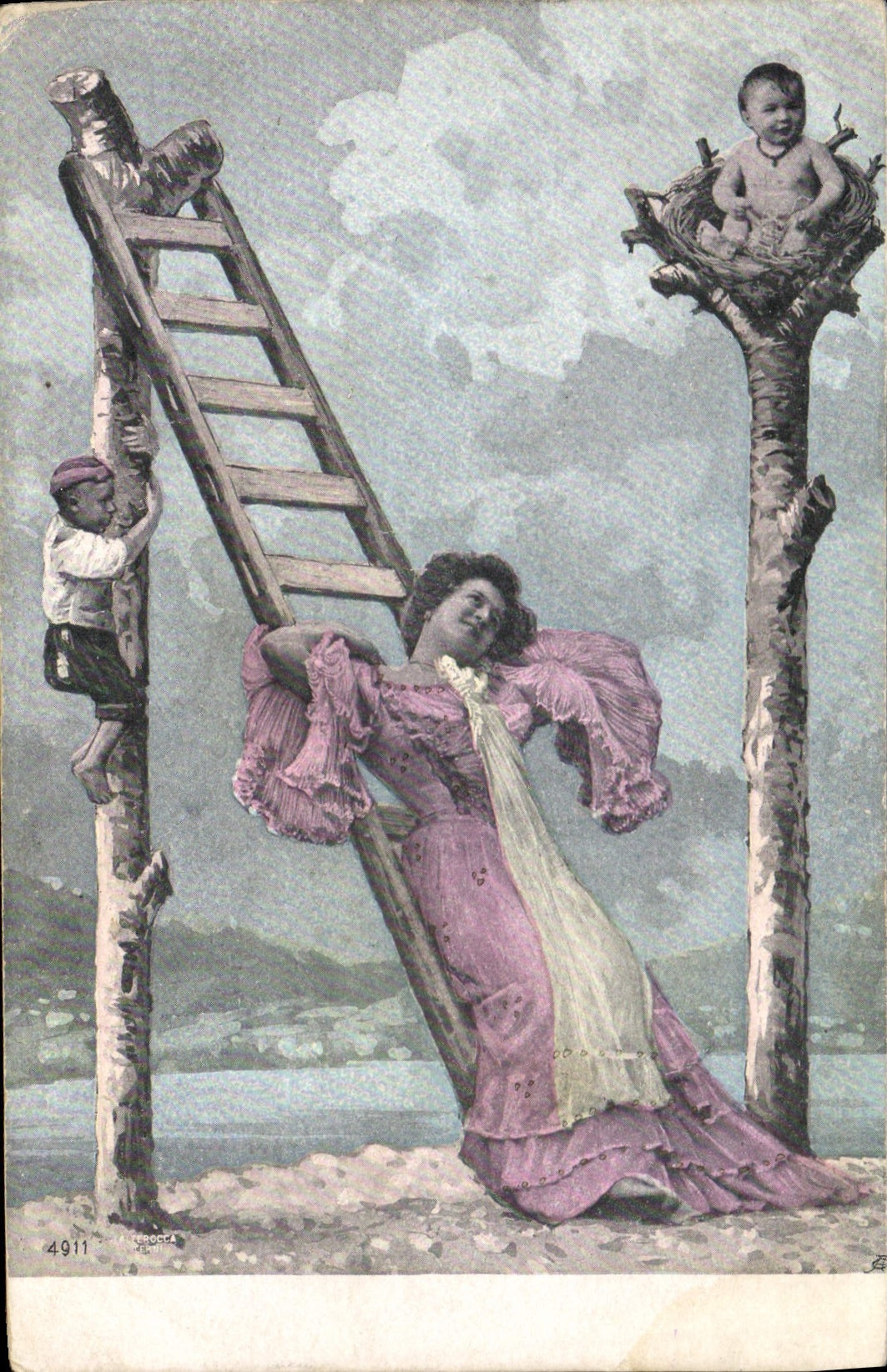 Famille au bord du lac — scène humoristique — éditeur Y. Gaudin, n° 4911