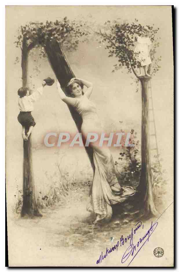 Femme et enfants dans un jardin — illustration — éditeur J. Prothomme, n° 24