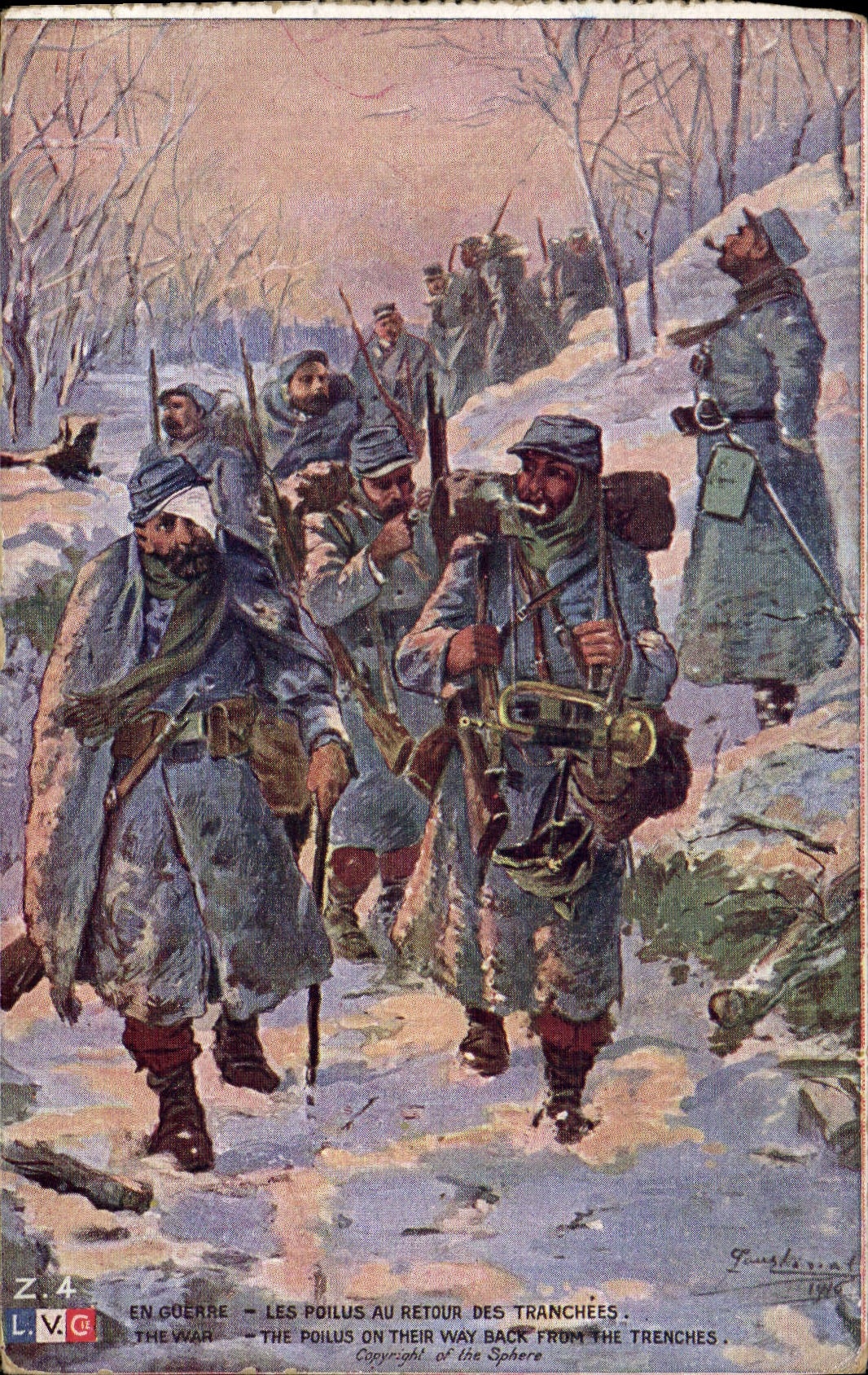 Soldats en retour des tranchées — Les Poilus au retour des tranchées — Éditeur L.V.C. n° Z.4