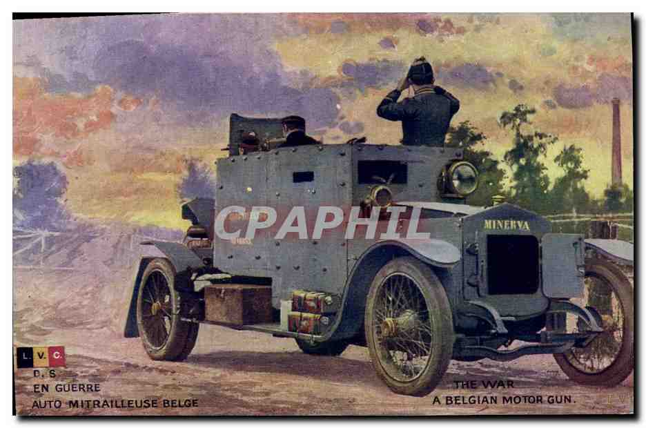 CPA Militaria Auto mitrailleuse belge Tank 