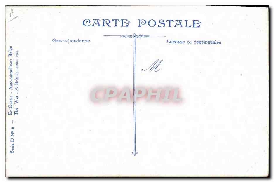 CPA Militaria Auto mitrailleuse belge Tank  — Rückseite