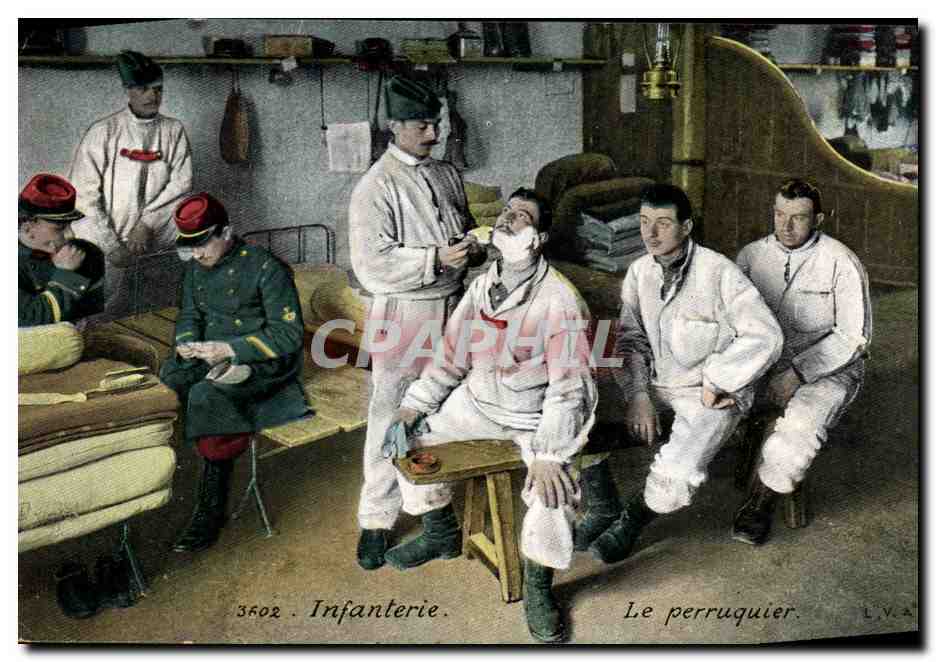 CPA Militaria Infanterie Le perruquier Coiffeur 