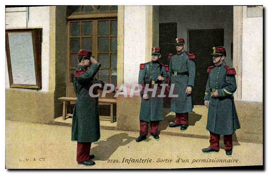 CPA Militaria Infanterie Sortie d'un permissionnaire 