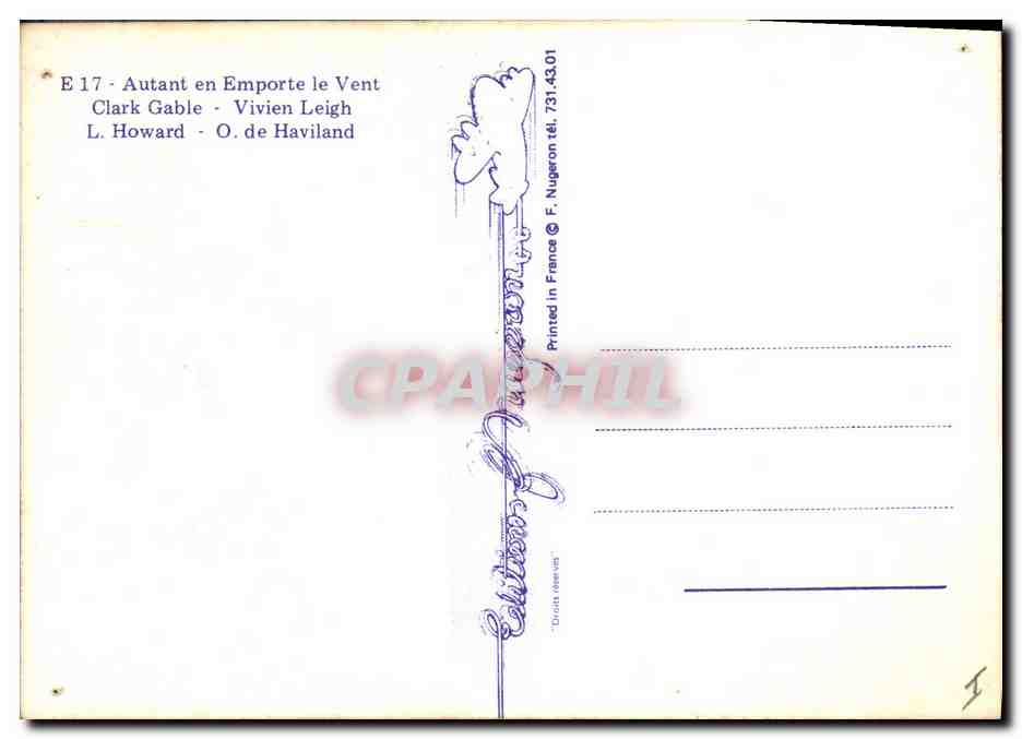 CPA Cinema Autant en emporte le vent Clark Gable Vivien Leigh Leslie Howard Olivia de Havilland — Back