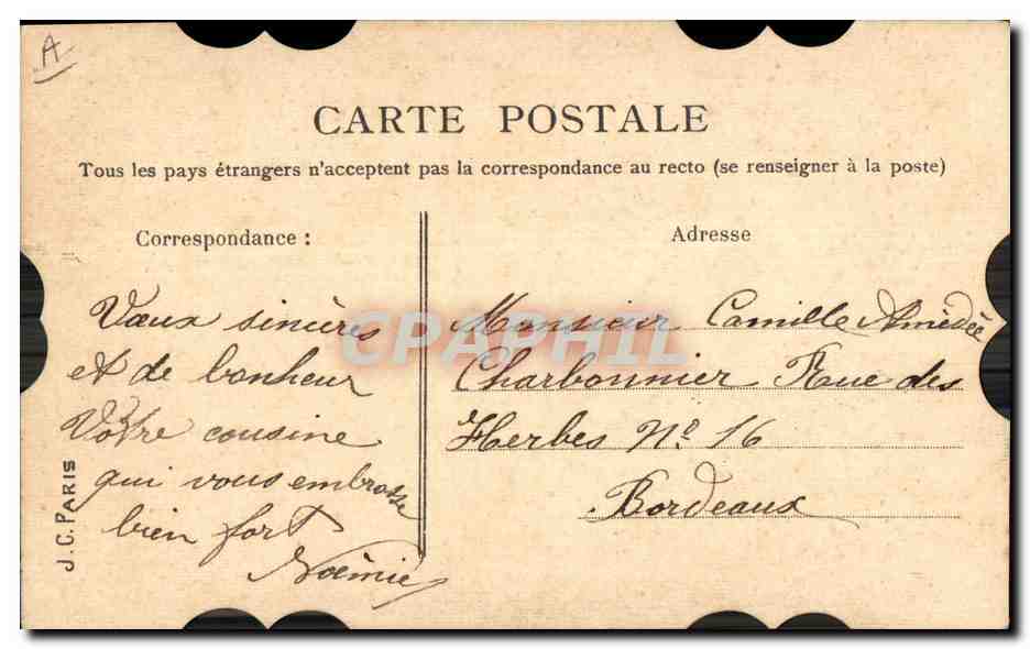 Buon Anno — Due colombi e corona di rose — J.C. Paris — Verso
